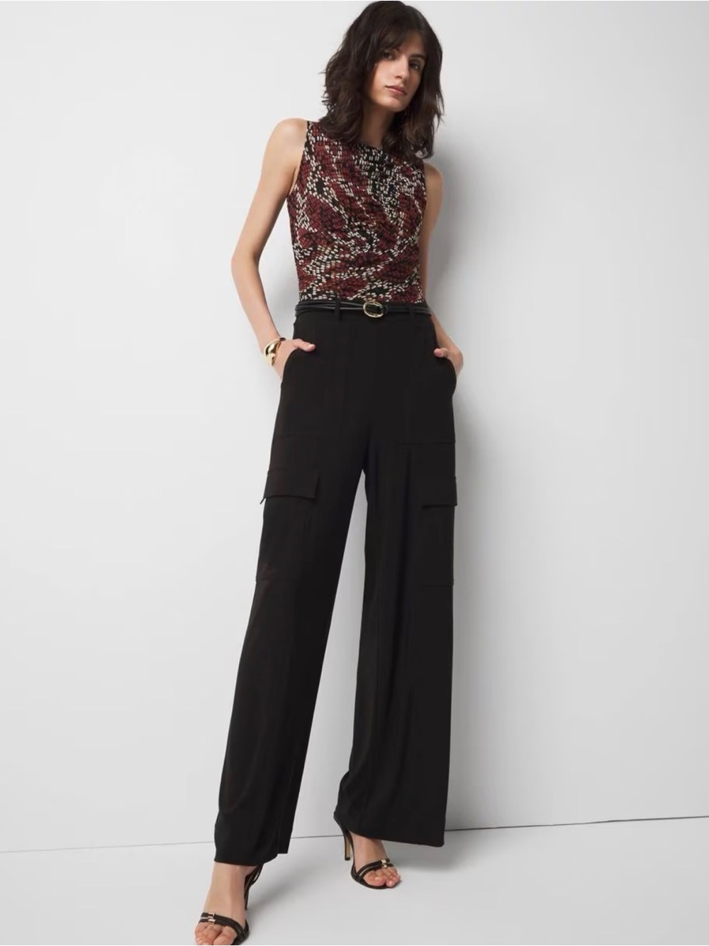 WHBM Utility Wide-Leg Jersey-Knit Pant - M